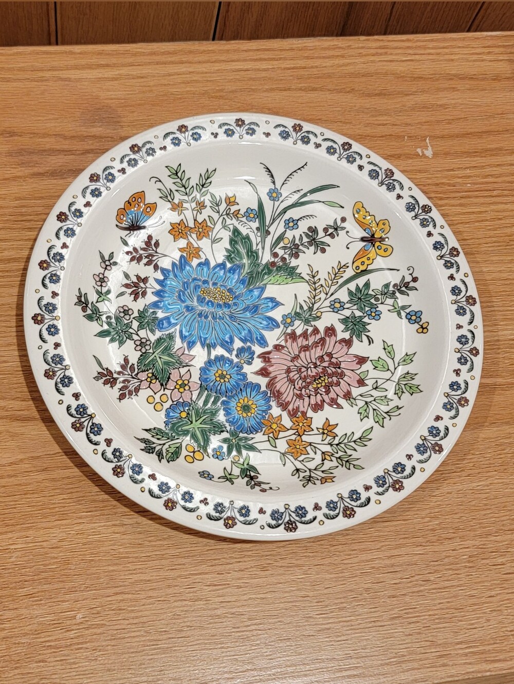 Nassos Rodos Plate Hand Painted Decorative Plate Flowers Butterflies 24 K Gold - Picture 1 of 8